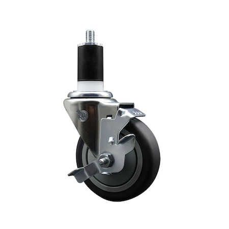 Service Caster 4'' SS Thermoplastic Rubber Swivel 1-1/2'' Expanding Stem Caster with Brake SCC-SSEX20S414-TPRB-TLB-112